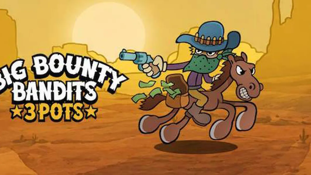 Cena de ação do jogo Big Bounty Bandits: 3 Pots com estilo cartoon de Velho Oeste
